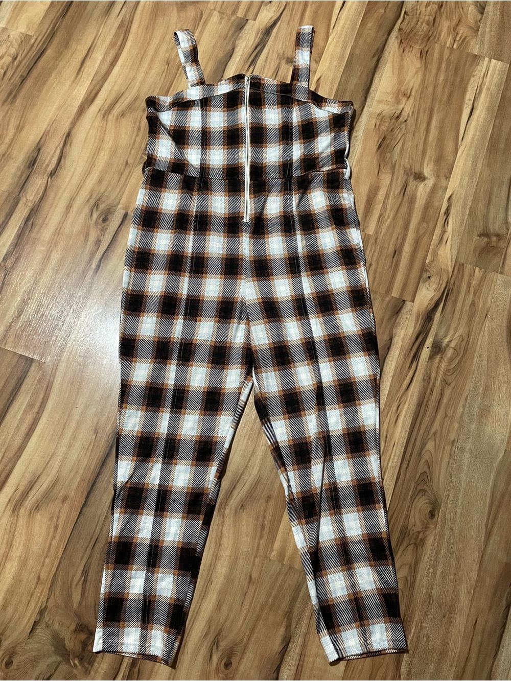 Almost Famous 3X JR Brown Tartan Plaid One Piece Zip Front Jumpsuit